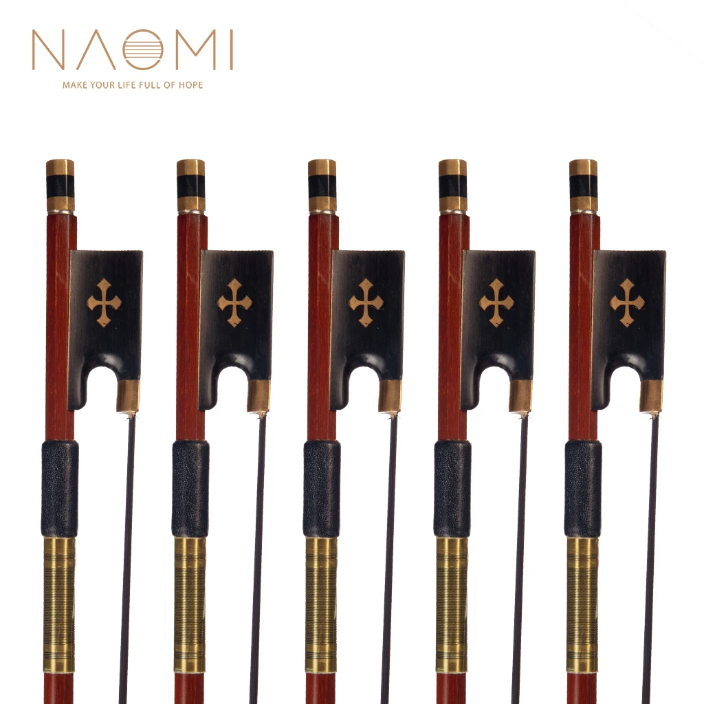 NAOMI 5pcs/1set Advanced IPE 4/4 Violin Bow Round Stick Black Horse Hair Gold-plated Accessories Sheep Skin Grip Well Balanced