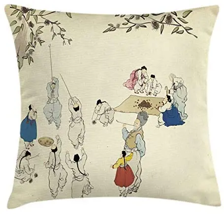 

Pooizsdzzz an Throw Pillow Cushion Cover, Korean Folk Painting Minhwa Chenut Tree Fruit Picking Season in Autumn, Decorative