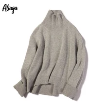 Aliaga Brand Fashion Winter Warm Women Sweater 100% Cashmere Sweater Turtleneck Knit Ladies Hot Pink Thick Oversized Pullovers