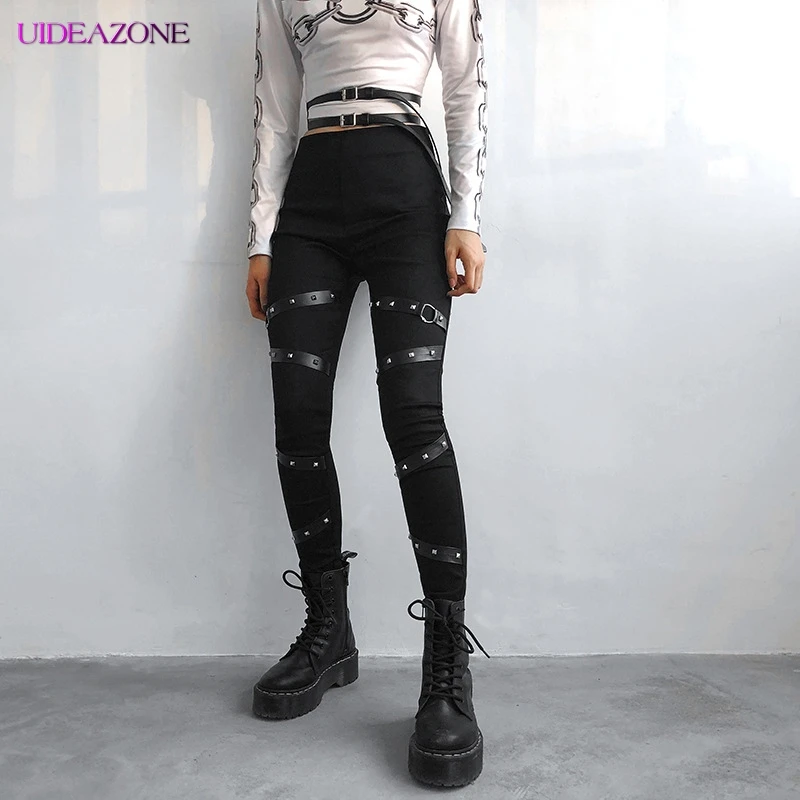 UIDEAZONE готические черные обтягивающие брюки с высокой талией женские в стиле панк