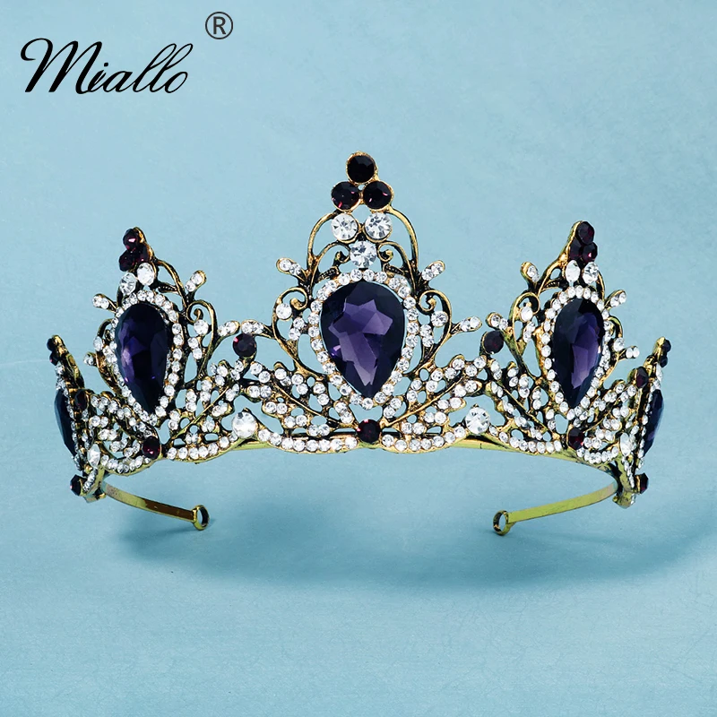 

Miallo Хрустальная корона старинное золото диадема и короны головная повязка для женщин аксессуары для волос Головные уборы вечерние украшен...