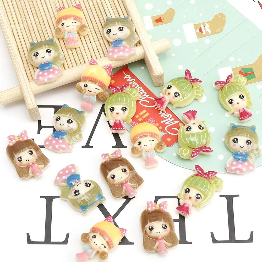 20 шт смешанные смолы маленькая девочка Kawaii выпуклые круглые украшения для одежды