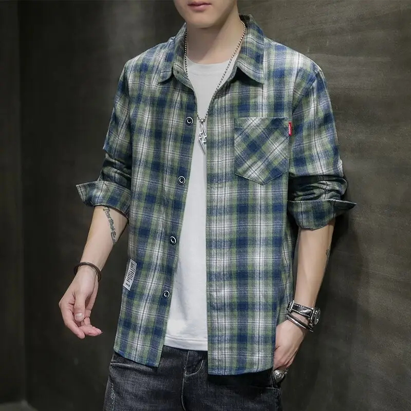 

2021 plaid slim shirt men's long sleeves Korean fashion handsome casual men's shirt
