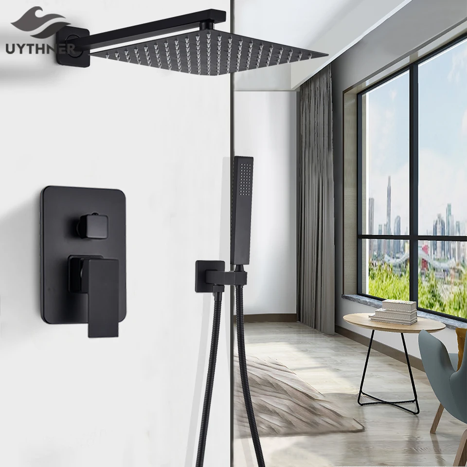 Черный матовый смеситель для душа настенный 8/10/12/16 дюйма насадка с дождевой