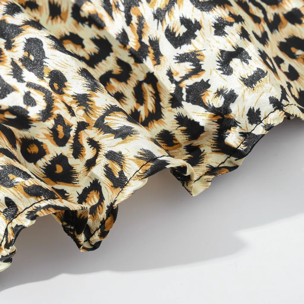 Женская атласная укороченная леопардовая кружевная пижама с леопардовым