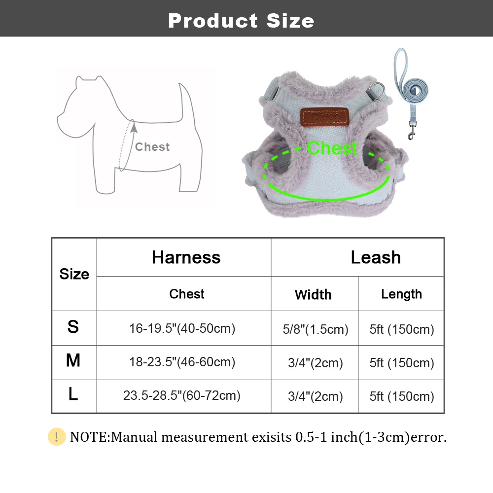 

Winter Warm Dog Harness Leash Set Soft Padded Dog Harness Vest No Pull Adjustable Pet Harness With Lead Leash Arnes Perro