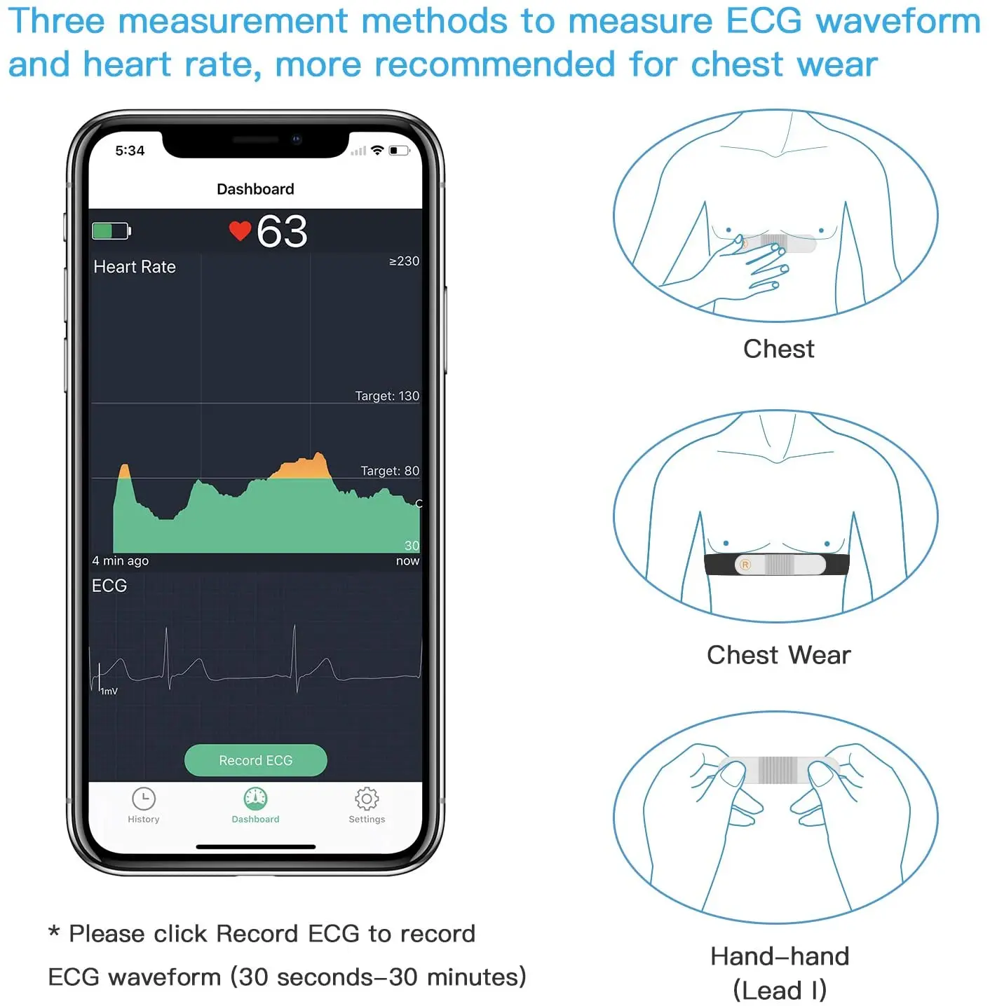 24-Hours Bluetooth Heart Rate Monitor With ECG EKG Chest Strap Portable Sensor with Vibration Alarm Support ANT+ | Красота и здоровье