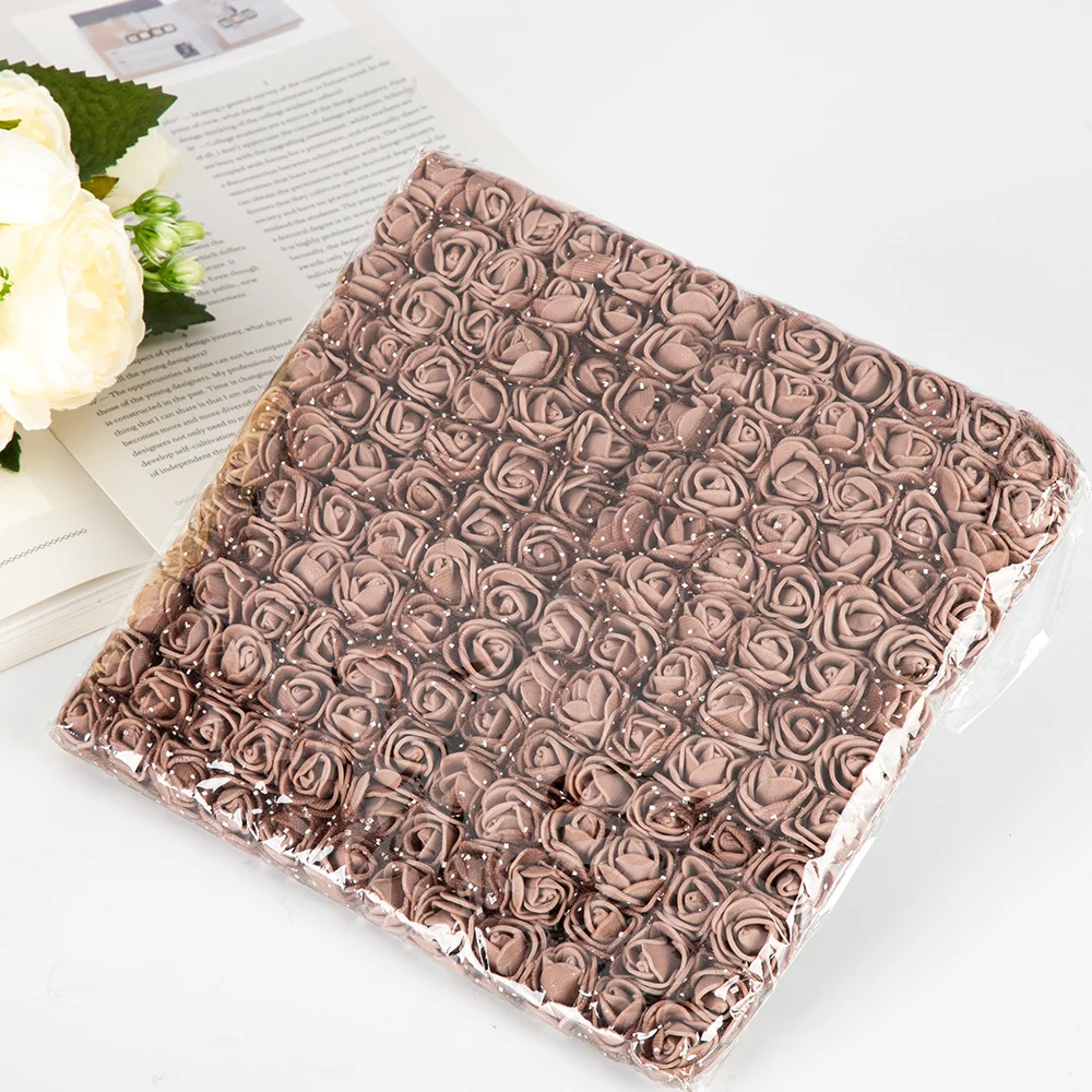 13 Brown 144 шт., 2 см, искусственный букет из пенопласта, розы, свадебные, домашние, вечерние, на День святого Валентина, украшения, сделай сам, венок, скрапбук, подарочная коробка - Цвет: 13 Brown
