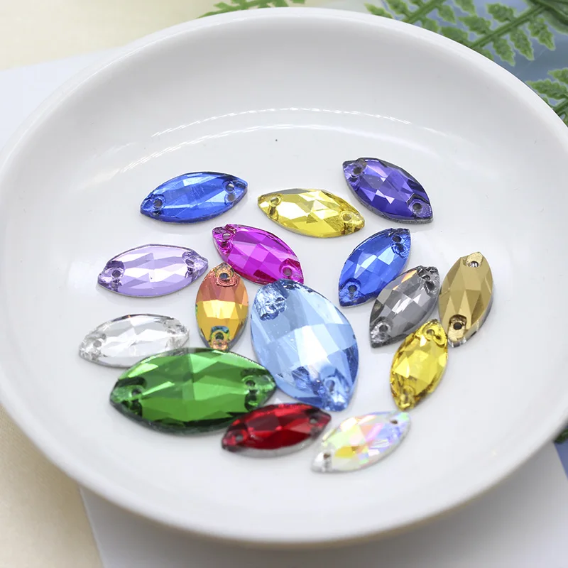 72p 6x12mm navette Horse eye faceted crystal galss sewing stones Sew On flatback Rhinestones jewels 2Holes Costume Dress Gems | Украшения и