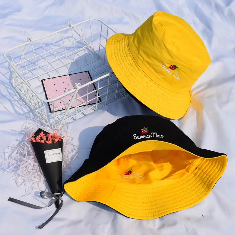 Bucket Hats Women Sun Shading Flat Letter Embroidered Fisherman Hat Korean Style Solid Double-sided Wear Casual Womens Trendy - Цвет: 6