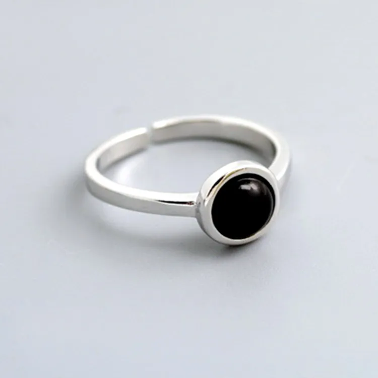 

Korean Version Simple Black Gem Ring Fashion Personality Silver Plated Opening Ring Charm Women Cocktail Party Jewelry