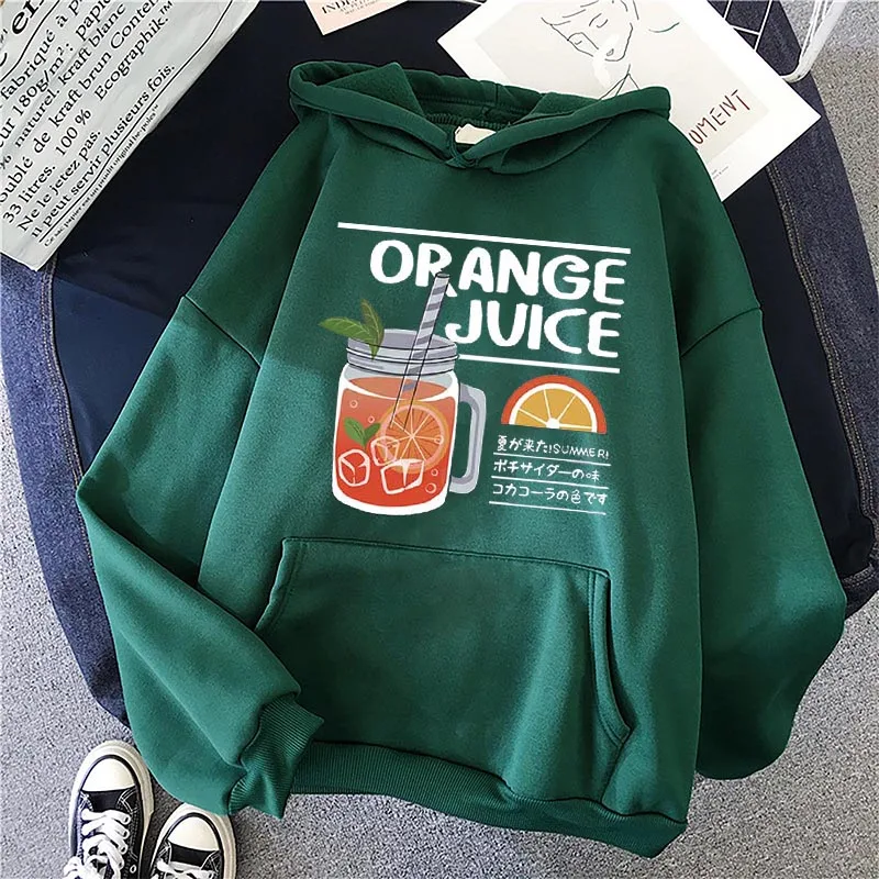 

Japanese Hoodies Women Winter Leisure Orange Juice Harajuku Tops Women Pullover Students Long Sleeve Sweatshirt Sudadera Mujer