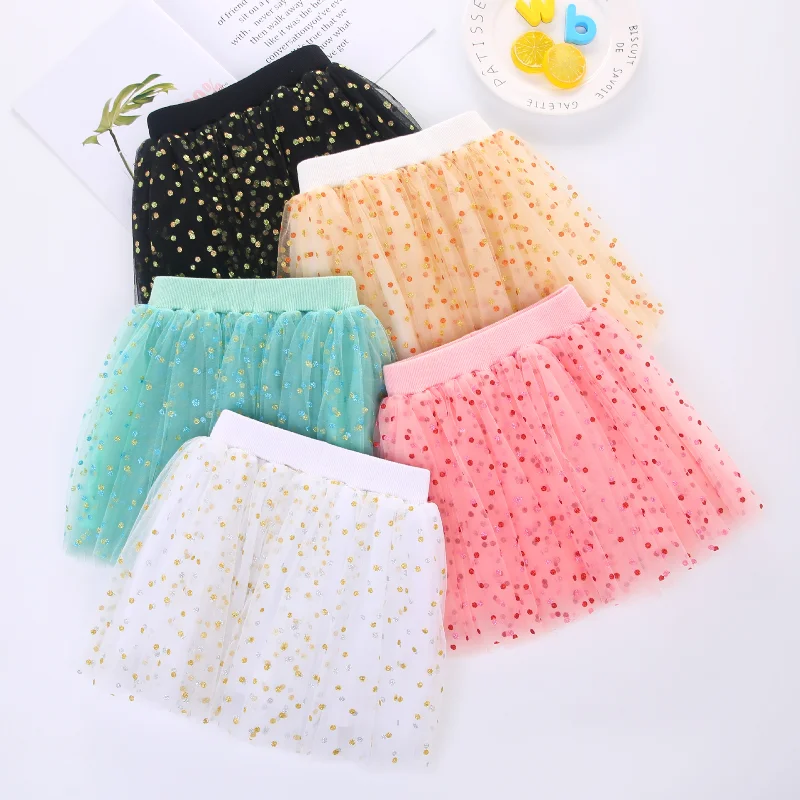 

Macaron Color Children Girls Skirts Summer Cute Princess Skirt Girls Lace Polka Dot Tutu Dance Skirt Mesh Ball Gown Faldas Skort