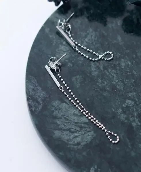 

Earrings asymmetry Authentic Real 100% 925 Sterling Silver fine Jewelry Lucky Bar & Beads Long Tassel Earrings Dangle Gtle2513