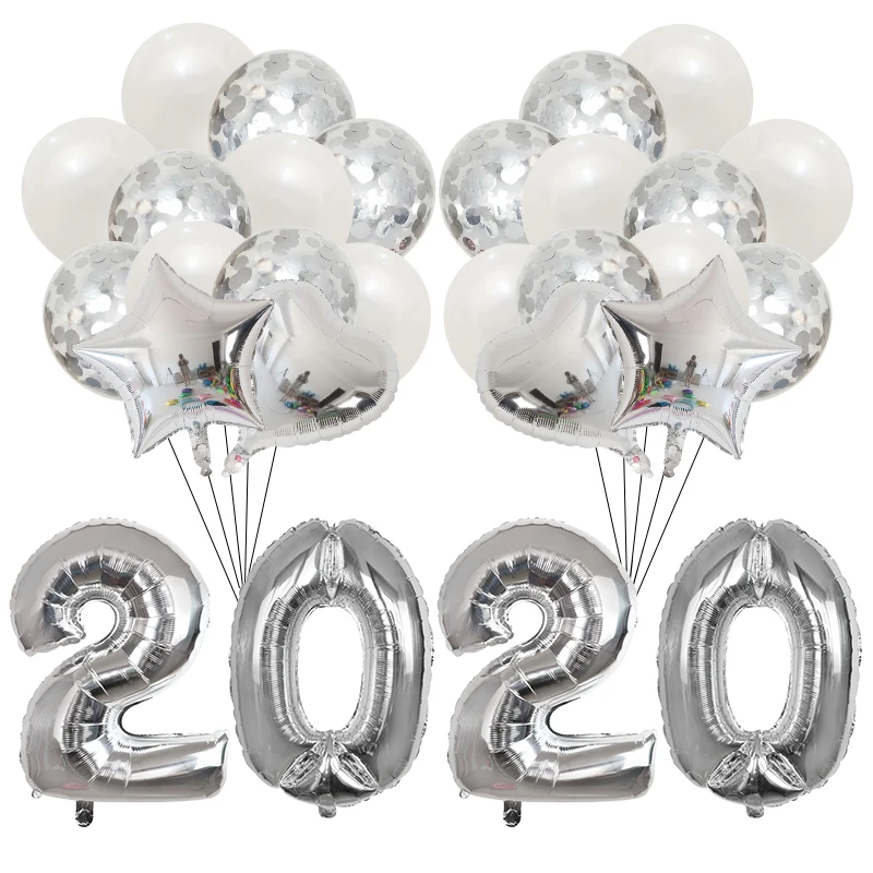 

28pcs/lot 2020 Number Foil Balloons silver Digit Air Balloons Christmas Decorations Happy New Year 2020 Globos New Year decor