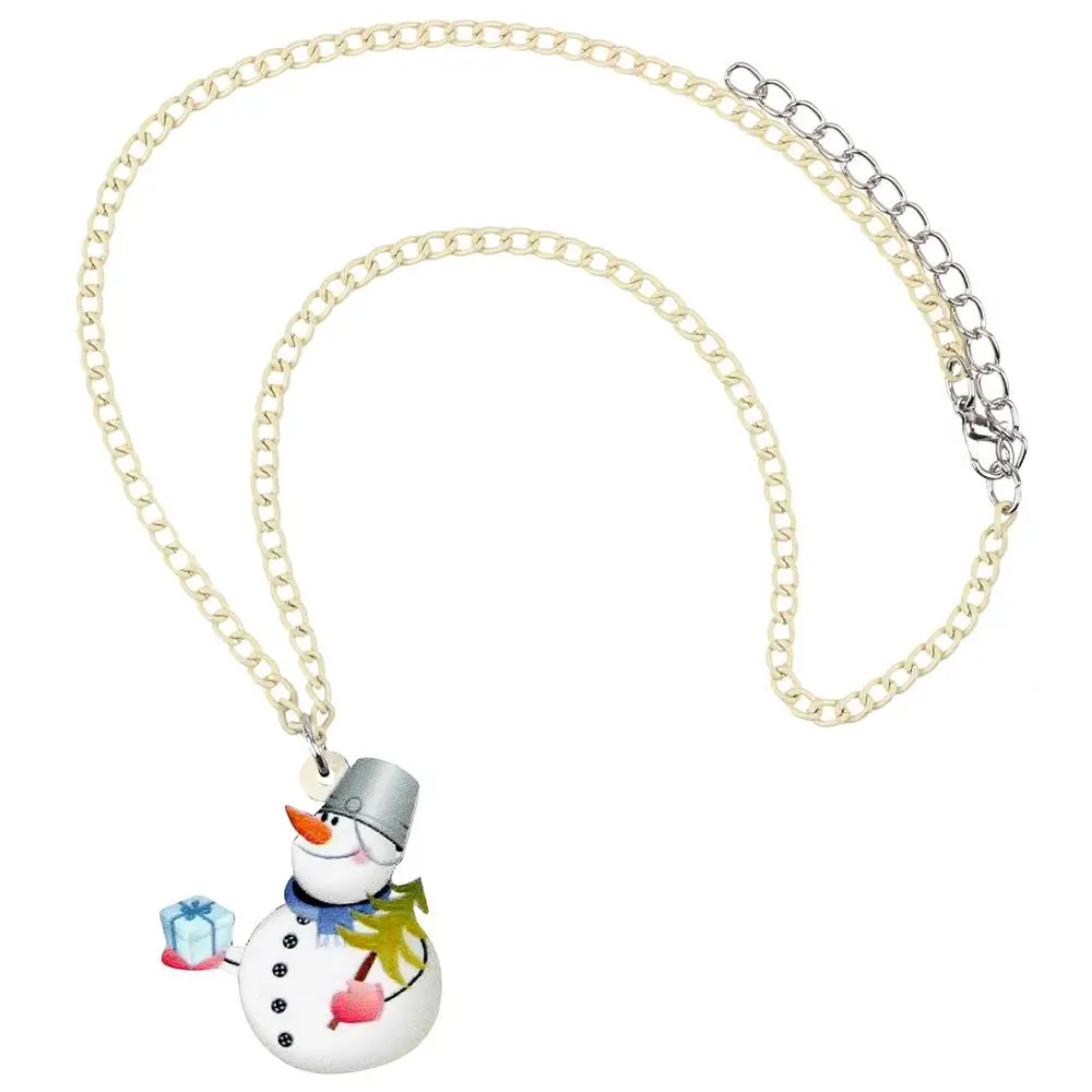 WEVENI Acrylic Christmas Bucket Hat Snowman Necklace Pendant Choker Decoration Jewelry Women Girls Teens Festival Gift New 2019 |
