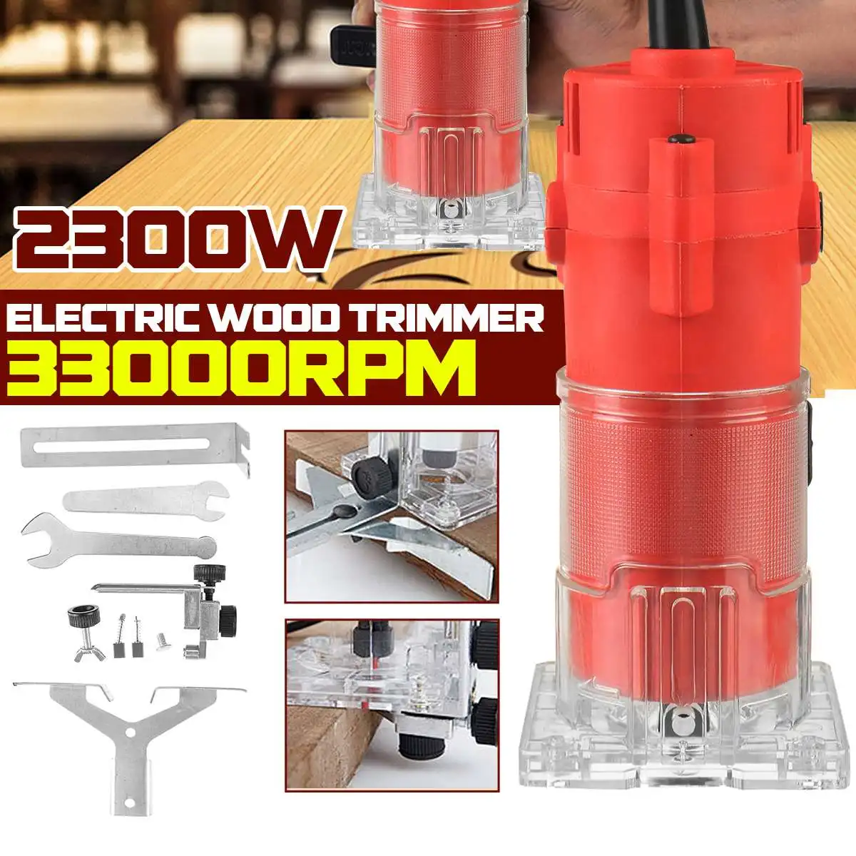 

2300W 33000rpm Woodworking Electric Trimmer Wood Milling Engraving Slotting Trimming Machine Hand Carving Machine Wood Router