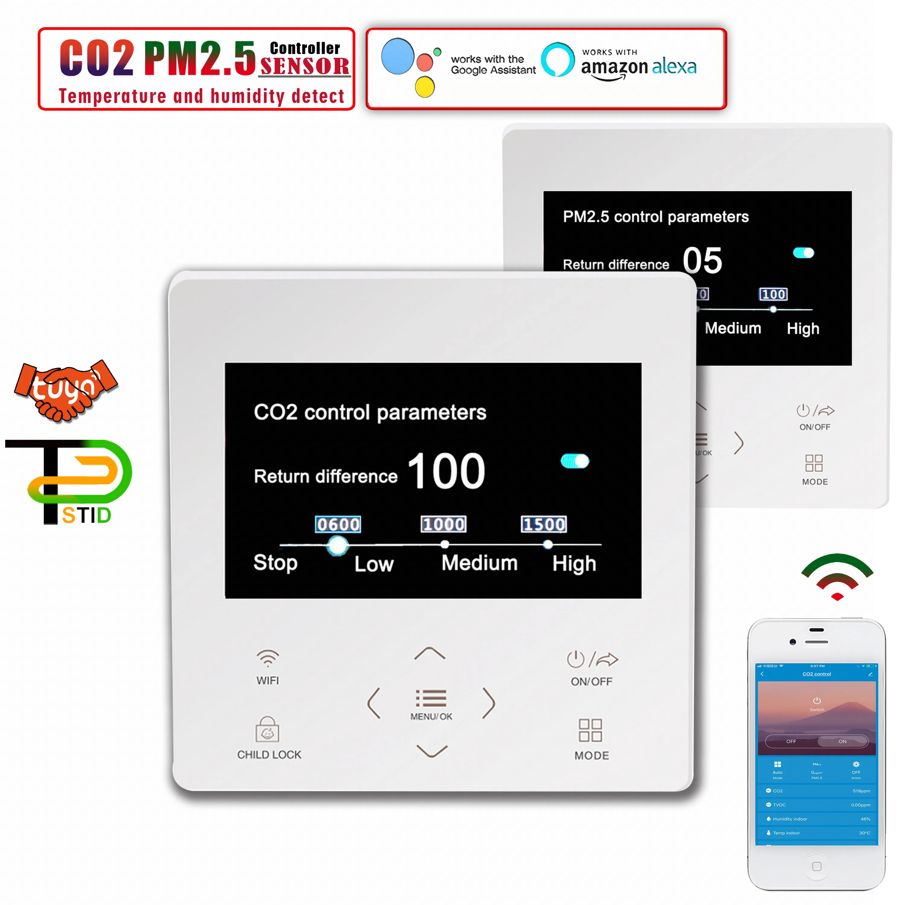 Домашний детектор газа Modbus RS485 EU WIFI TUYA модуль управления CO2 и PM2.5 для датчика