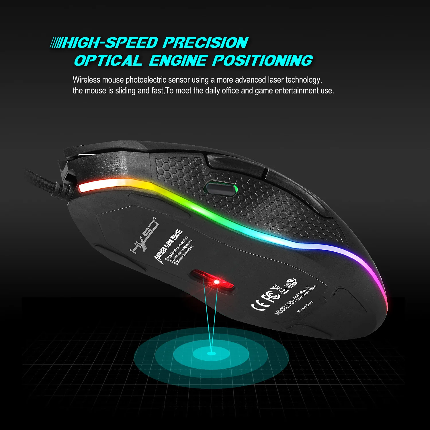 Профессиональная Проводная игровая мышь 4800DPI регулируемая программируемая