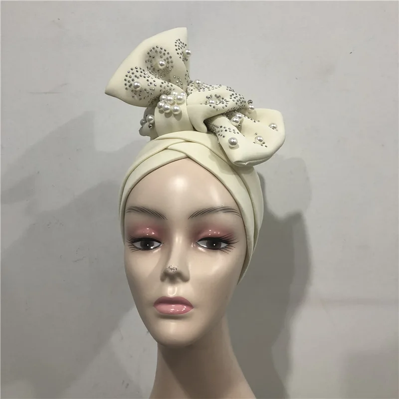 30 Нигерийский геле головной убор Aso Oke геле уже сделанный Авто геле Aso Ebi головной убор Африканский тюрбан шапка с красочным Beads-LP30 - Цвет: 30