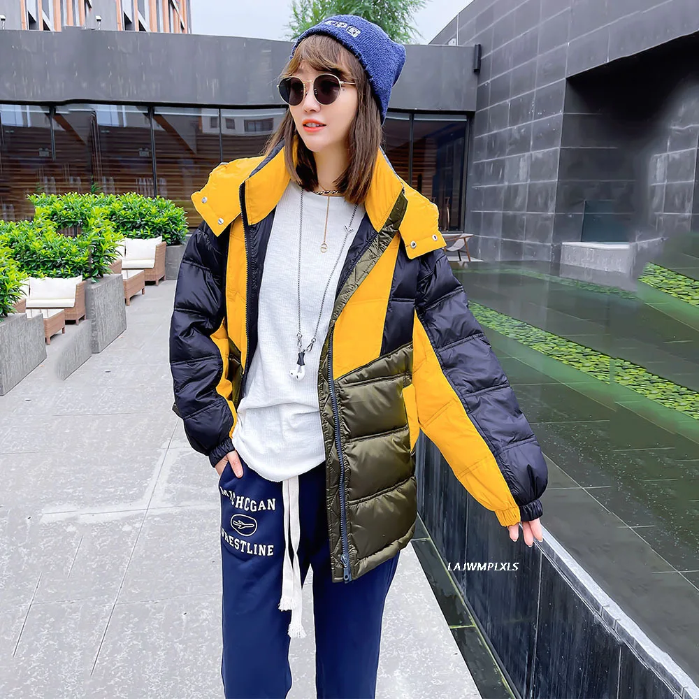 Женские парки зимняя куртка модное лоскутное пальто с капюшоном толстое теплое