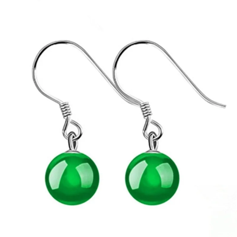 

Jade Bead Earring Gifts Jewelry Green Amulet 925 Silver Fashion Women Natural Chalcedony