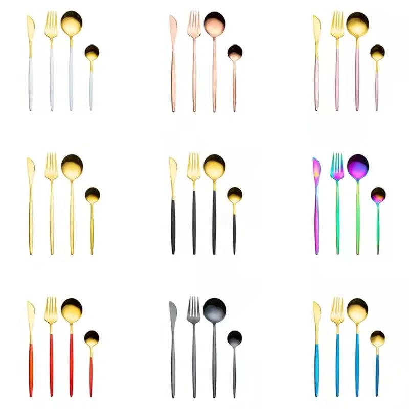 

24 Pcs / Set Stainless Steel Dinner Black Gold Dinnerware Set Knife Fork Coffee Spoon Cutlery Set Kitchen Tableware Set