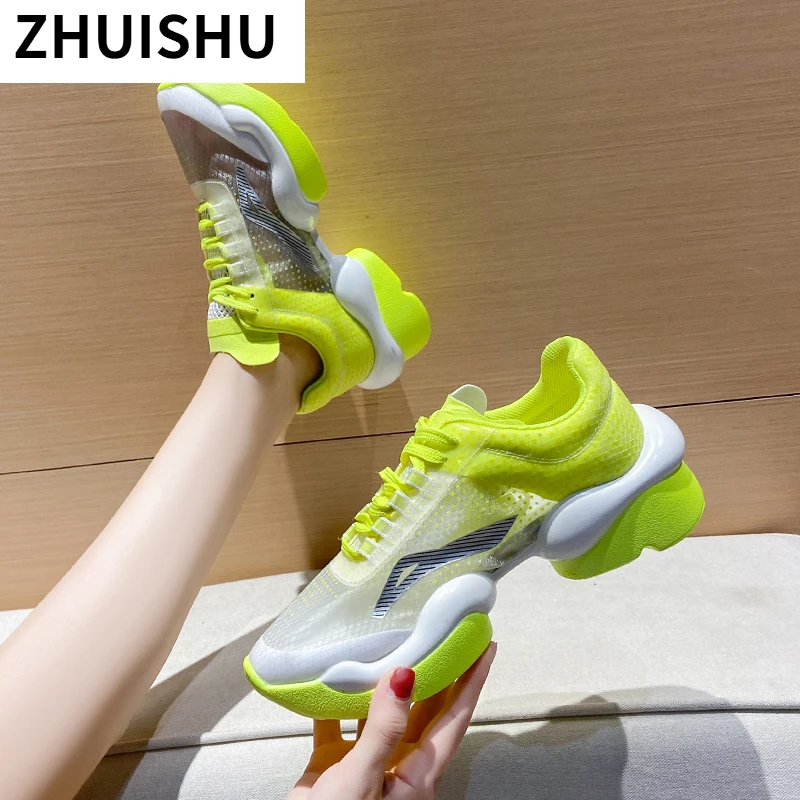 

Fashion New Women's Shoes 2021 Spring Lace-up Platform Sneakers Mesh Breathable Round Head Women Vulcanize Shoes Zapatos Mujer