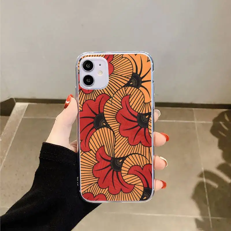 

African style fabric print Phone Case Transparent for iPhone 6 7 8 11 12 s mini pro X XS XR MAX Plus
