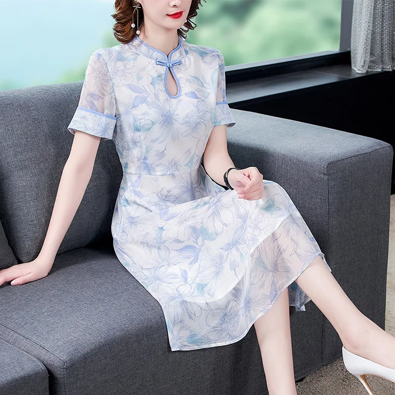

Cheongsam modified chiffon dress women 2020 new Chinese summer middle-aged retro short sleeve