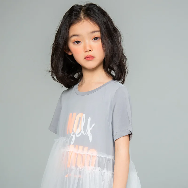 

Summer New Dresses for Girls 2021 Teen Girls Korean Fashion Net Yarn Splicing Dress Letter Print Children's Casual A-line Dress