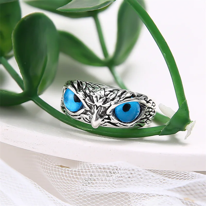 

rings 2021 trendaesthetic retro alloy vintage blue eyes owl unisex ring adjustable rings set
