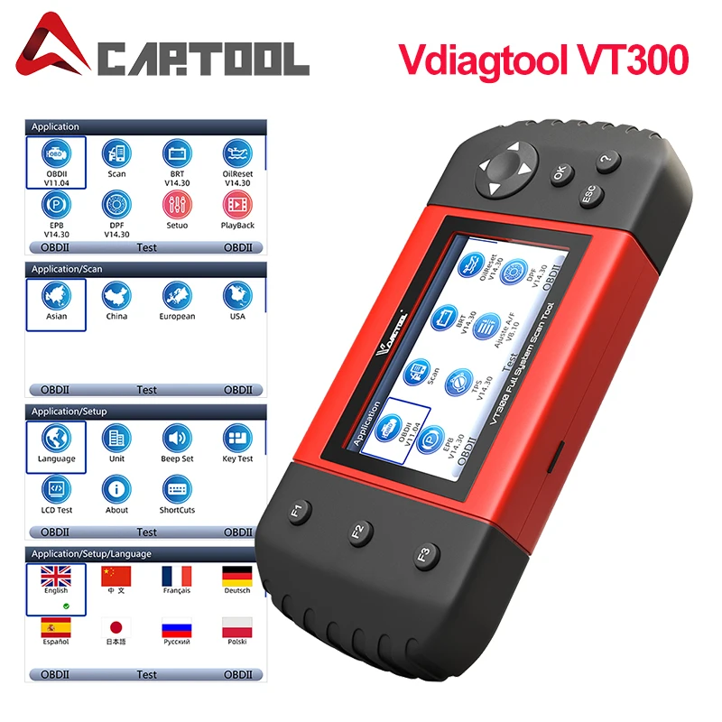 

Бесплатная доставка VDIAGTOOL VT300 obd2 автомобильный диагностический сканер EPB DPF DRP BRT Поддержка нескольких моделей автомобилей многоязычный