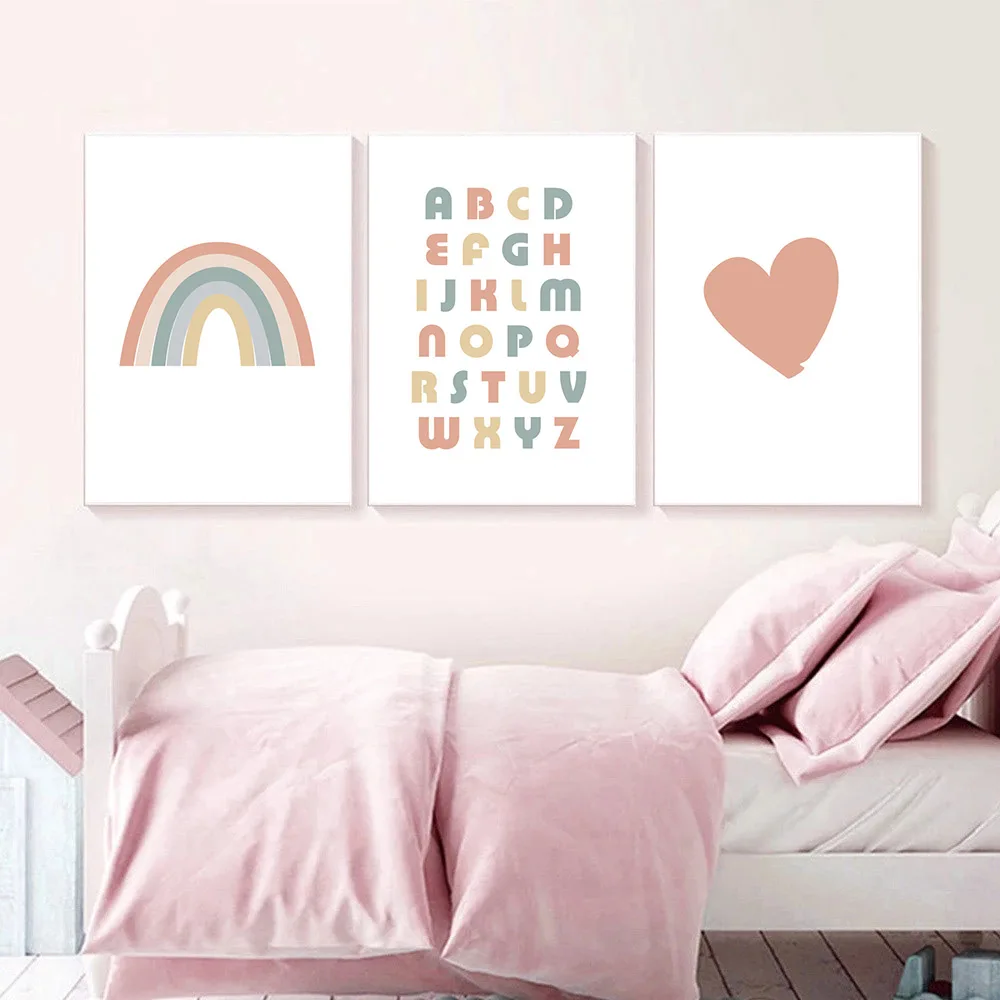 

Abstract Heart Rainbow Wall Art Posters And Prints ABC Alphabet Canvas Painting Nursery Print Wall Pictures Baby Room Decoration