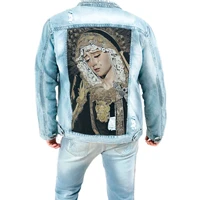 mens denim jacket 2021 autumn and winter hot sale jacket printing beauty tears casual hole mens foreign trade wholesale