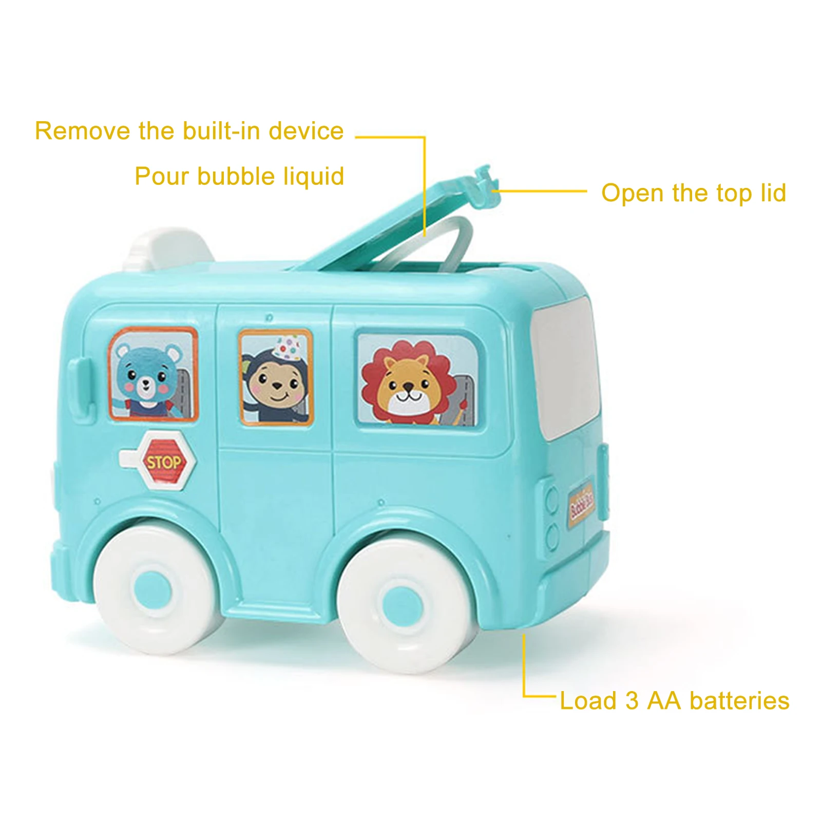 M&aacute;quina autom&aacute;tica de burbujas de agua y jab&oacute;n para ni&ntilde;os, juguete soplador de burbujas, autob&uacute;s escolar-2