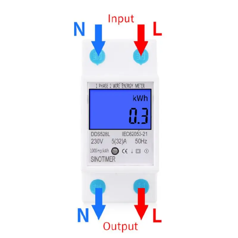 

DDS528L Digital Energy Meter Single Phase 110/230V 50Hz Din Rain Mounting KWH 203C