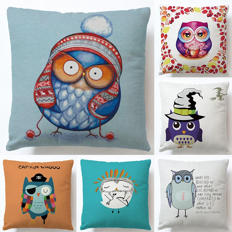 

New Cartoon Owl Pillow Cover Simple Animal Lovely Sofa Cushion Cover 45x45cm Car Linen Pillow Case Gifts Funda Cojin Cojines