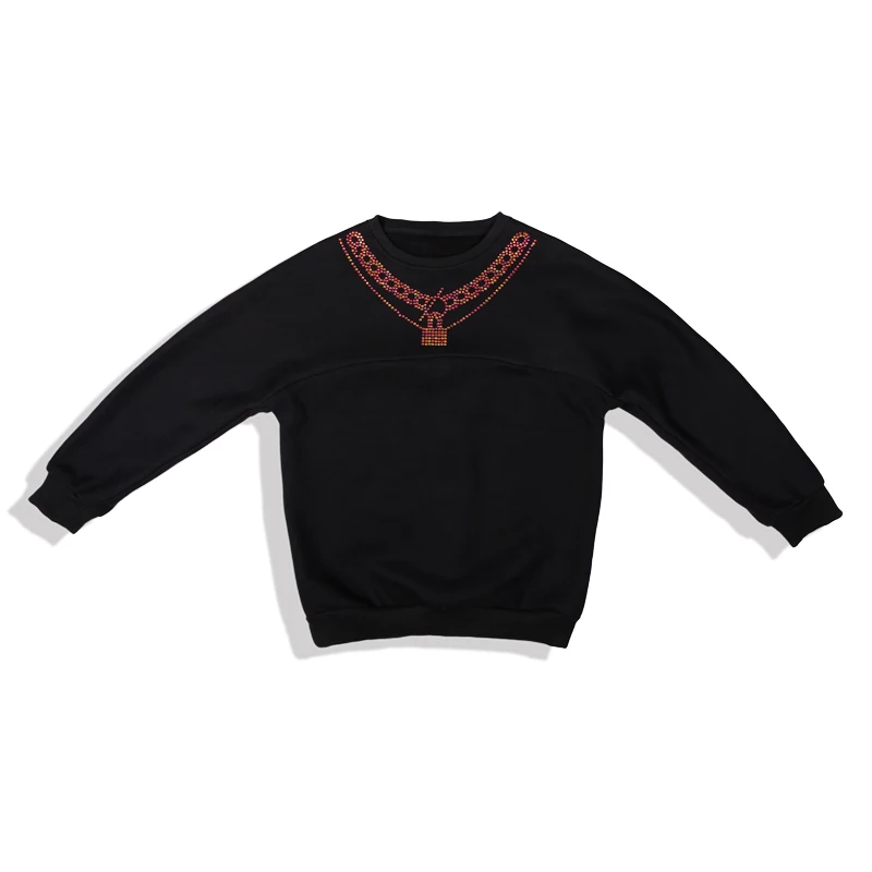 

Cool Boys Hip Hop Clothing Diamond Black Sweatshirt Pants Hooded Girls Jazz Dance Practice Performance Outfit Stage Wear