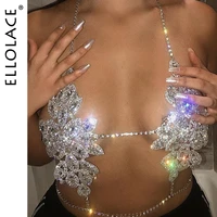 ellolace rhinestone flower style camis women sexy metal chain hollow out party crop tops summer nightclub tank tops wholesale