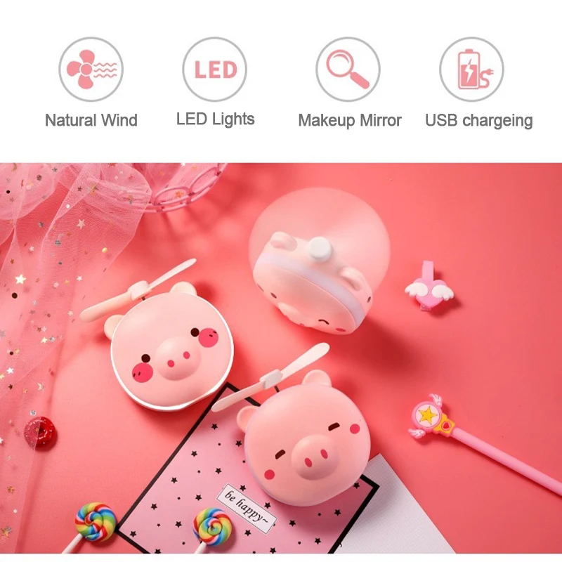 2 в 1 светодиодный светильник зеркало для макияжа милое складное портативное USB