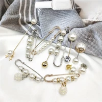 set of exquisite womens pearl brooch pins dress sweater cardigan rhinestone decoration buckle broche hijab pin for friends gift