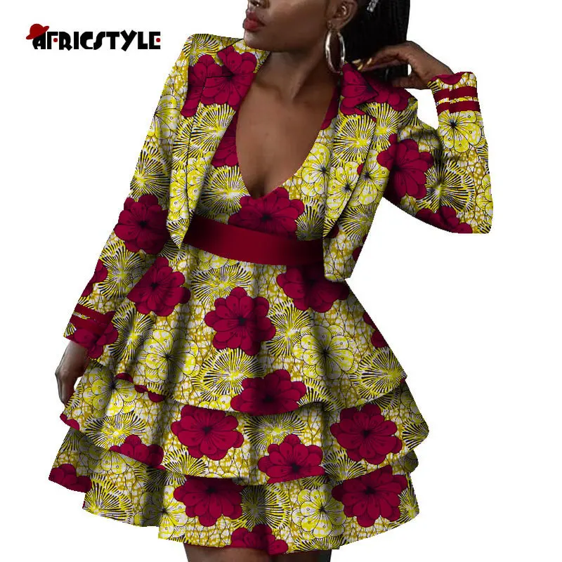 

20 Patterns Cotton Soft African Jacket and Dress 2-piece Set for Women Perfect Quality African Print Plus Size Clothes WY8811