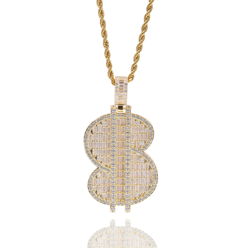 

Мужское ожерелье с кулоном в стиле хип-хоп, объемное колье с квадратным кулоном в виде большого доллара циркония, цвет золото, хип-хоп