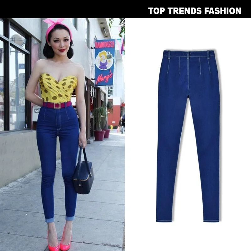 

Spring European and American Candy Color High-waisted Slim Stretch Leggings Solid Color Ladies Jeans with Super Stretchy Jeans