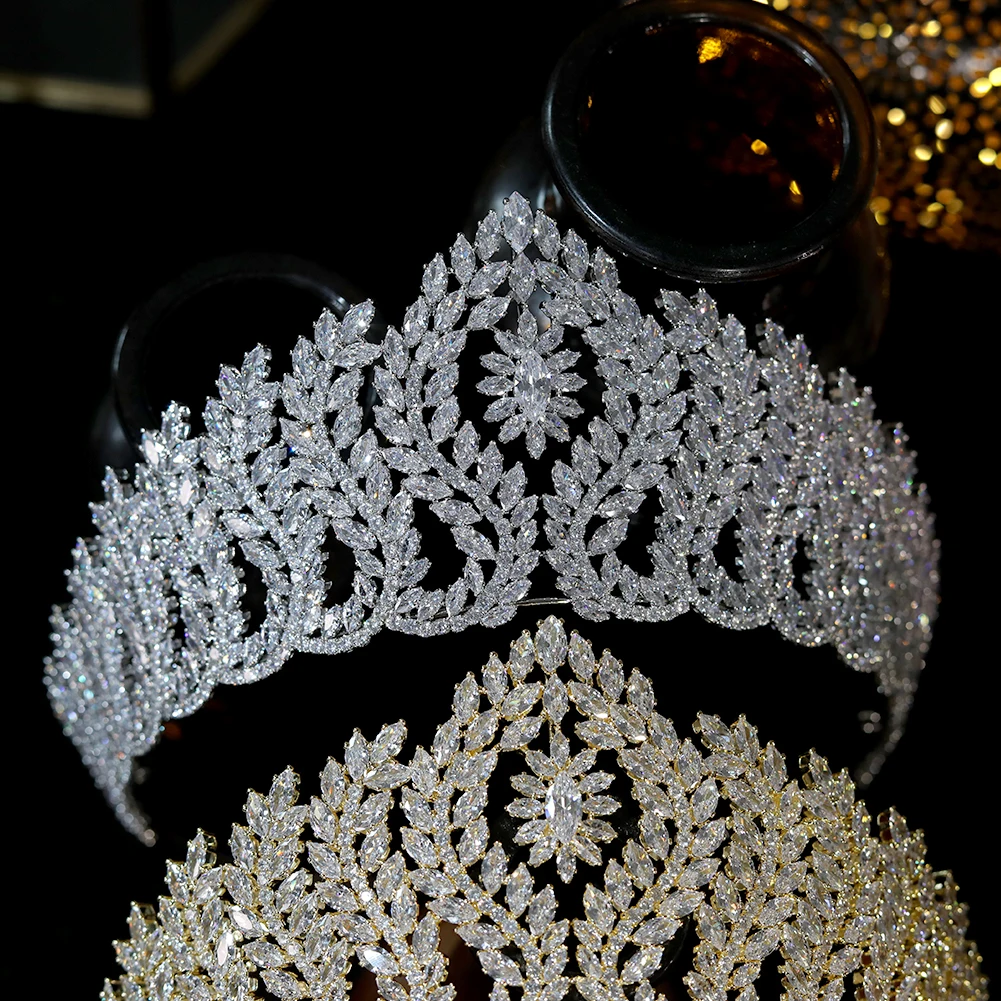 Роскошная Королевская корона CZ свадебные аксессуары для волос Золотые Большие