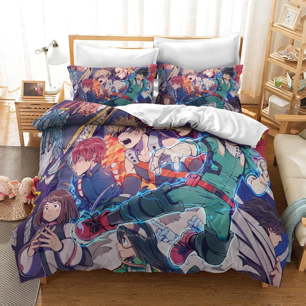 

2020 My Hero Academia Printed Comforter Cover Set Bedding Set Cartoon Duvet Cover with Pillowcase Single Double Bed Linen Gifts