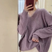 2021 spring autumn new black vintage splicing lace loose v neck sweater female long sleeve knitt sweater pullover tops 855f