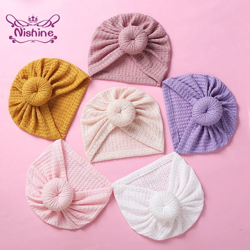 

Nishine Infant Comfortable Breathable Knitting Hats Solid Color Handmade Donut Baby Girls Caps Newborn Headwear Birthday Gifts