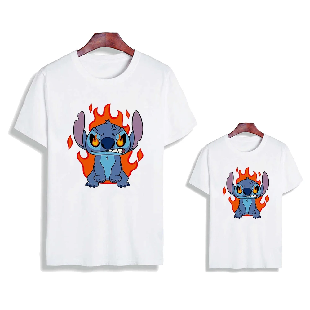 

Disney Angry Stitch Cartoon Family Matching T-shirt Fashion Mama and me Clothes Baby Girl Clothing Kids T-shirt Short Sleeve